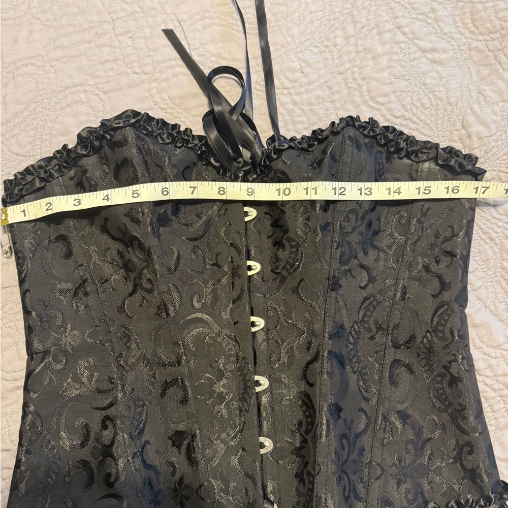 Vintage| XL |Black Jacquard |Corset |Bustier Top |Lace Up |Boned |Sexy|Goth - Picture 3 of 16